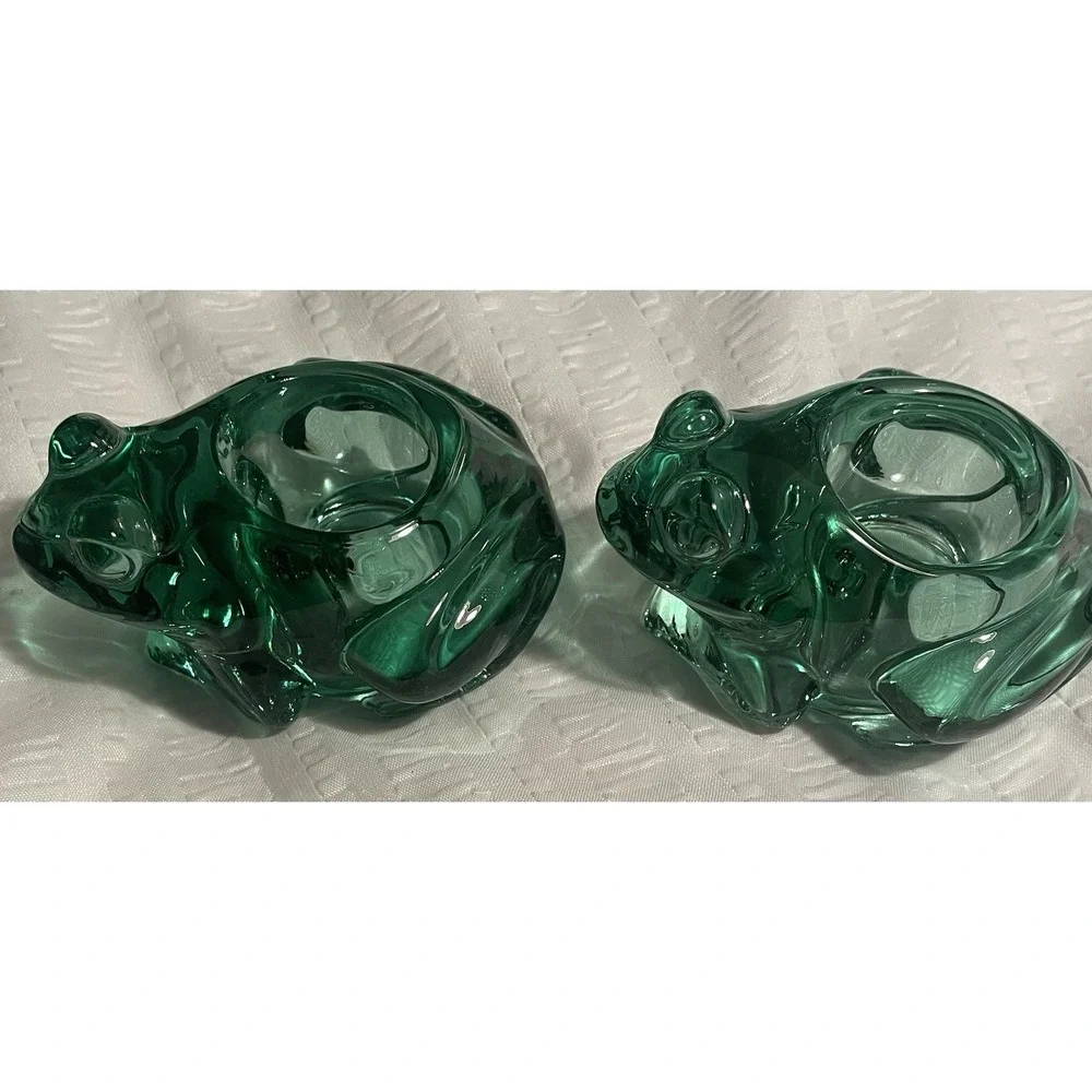 Vintage Two Spanish Green Frog Candle Holder/ Paper Weight USA